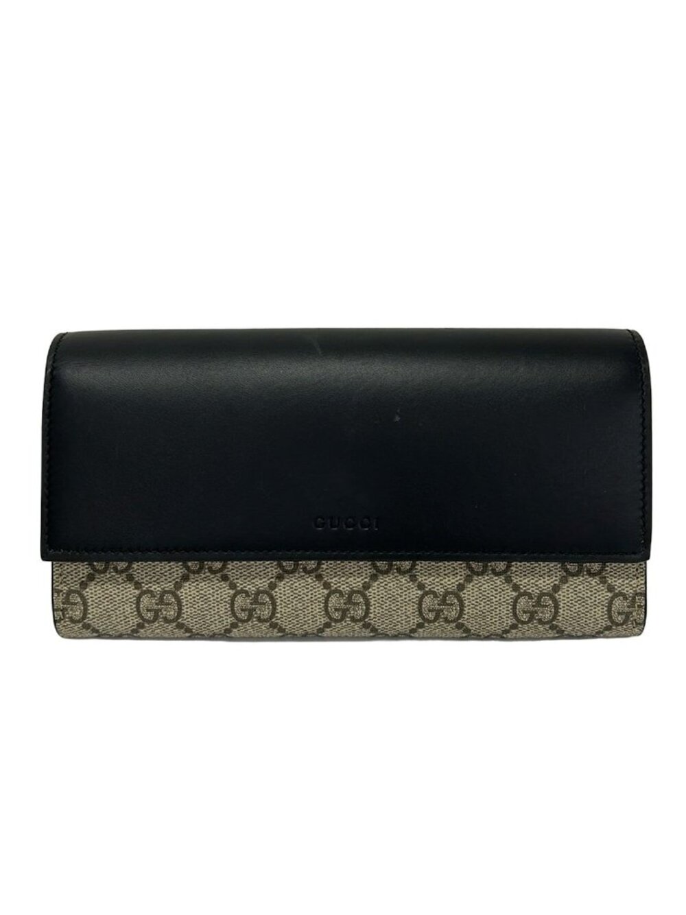 Gucci Wallet GG Plus Supreme Black Beige Dark Brown Leather